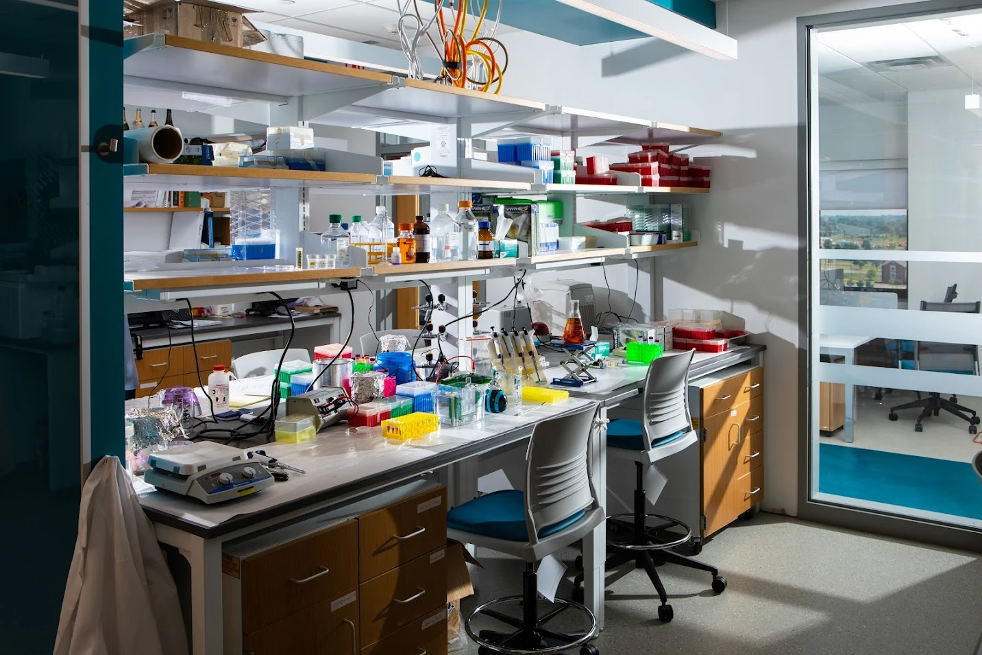 A bench in the Gokcumen Lab, Hochstetter Hall, University at Buffalo